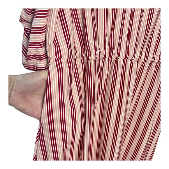 NWT Matilda Jane L Red Pink Stripe Knit Midi Dress Pockets 3/4 Sleeve - Picture 4 of 10